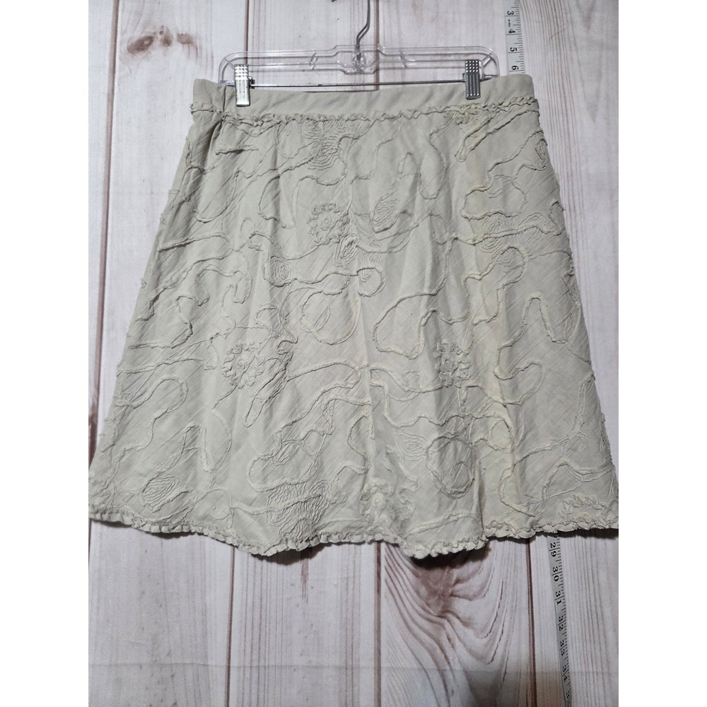 Max Studio Women's Beige Embroidered Cotton Blend A-Line‎ Midi Skirt Size L - Picture 2 of 7